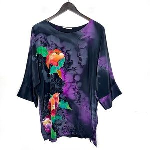 Lahja Hand Painted Silk Top Black Floral Print